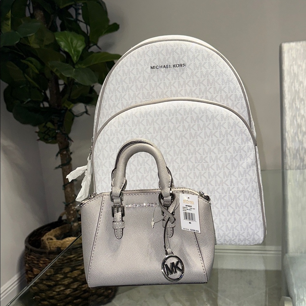 Michael Kors Light Gray Monogram Backpack NWT